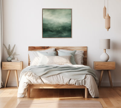 Sylvie Beaded Tonal Abstract Sage Green Framed Canvas by The Creative Bunch Studio