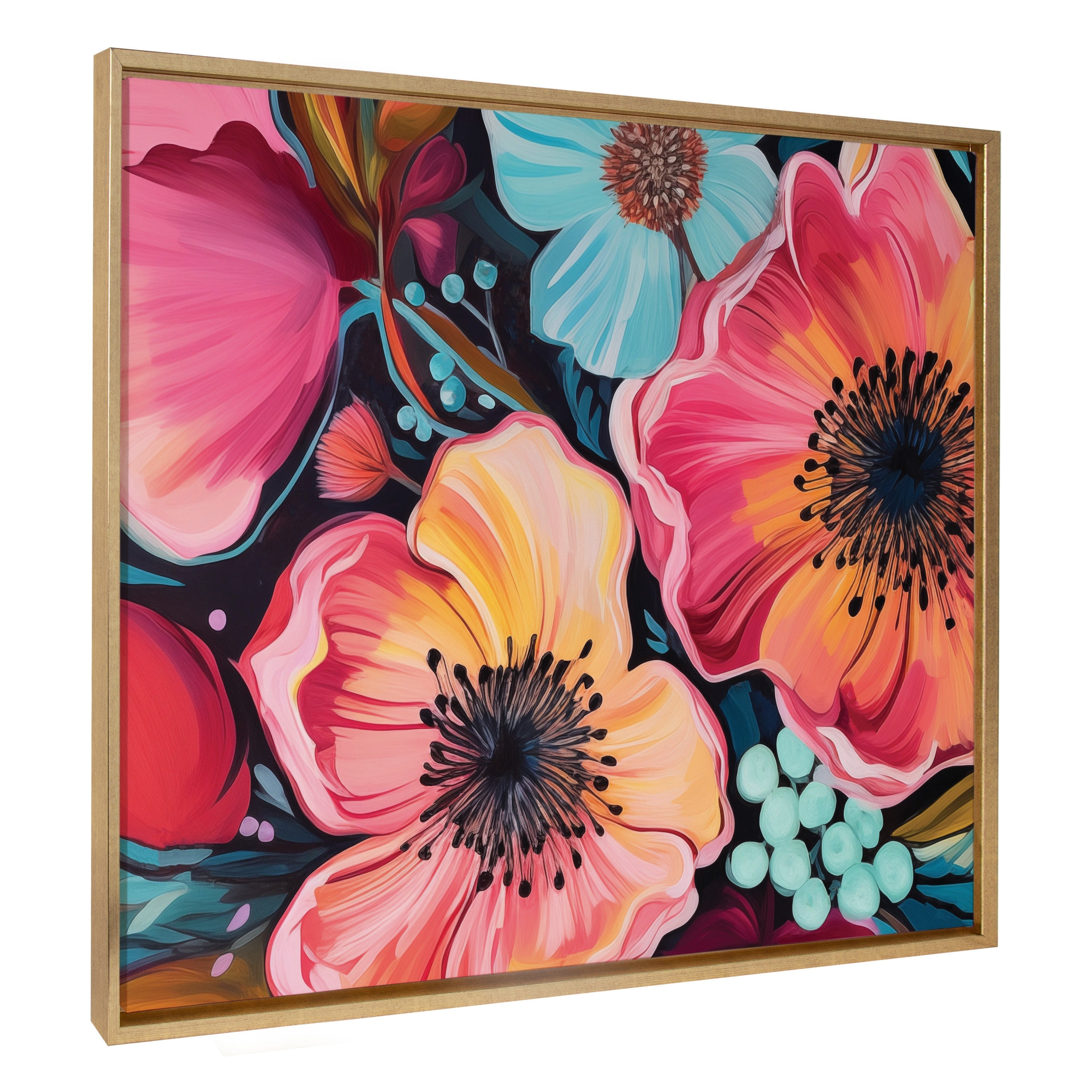 Sylvie Preppy Boho Aesthetic Colorful Floral Group Framed Canvas by The Creative Bunch Studio