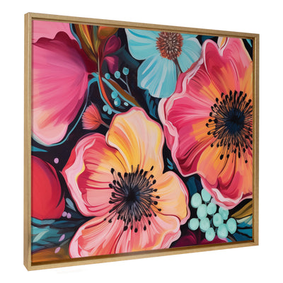 Sylvie Preppy Boho Aesthetic Colorful Floral Group Framed Canvas by The Creative Bunch Studio