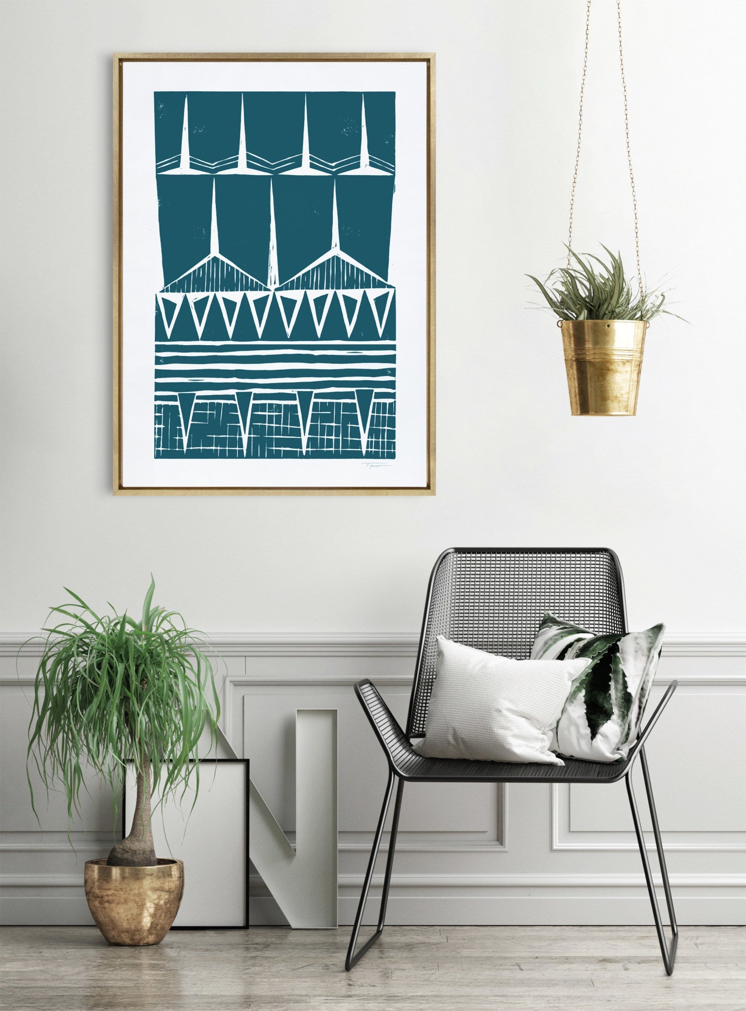 Sylvie Modern Tribal Block Print Teal Framed Canvas by kateandlaurel - product image 6 for Resin Society