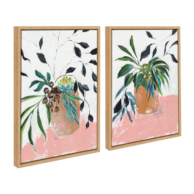Sylvie Wild Foliage l and II Framed Canvas Art Set by Nikita Jariwala showing botanical prints with gold and natural frames