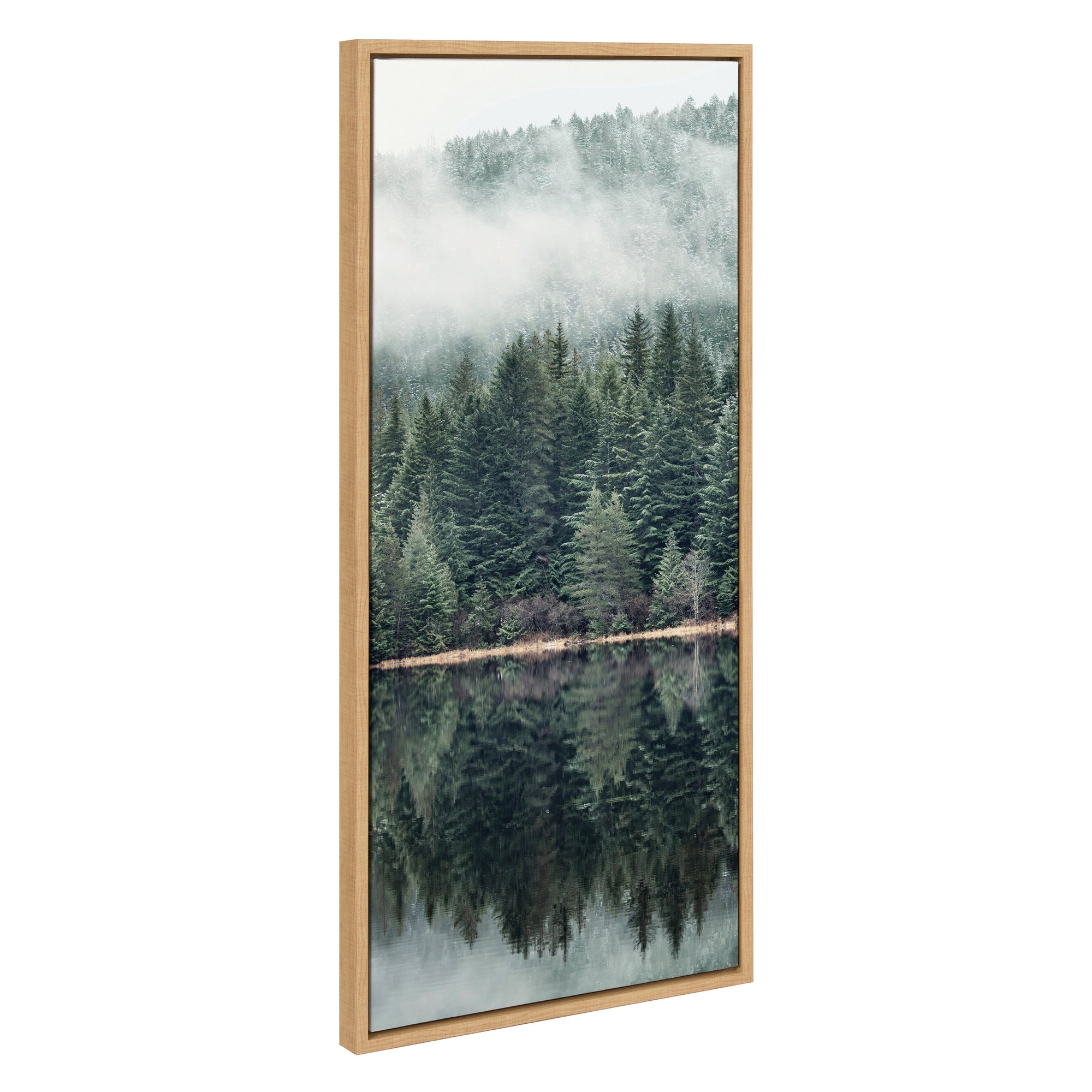 Sylvie Misty Forest framed floating canvas showing smoky forest hills and trees