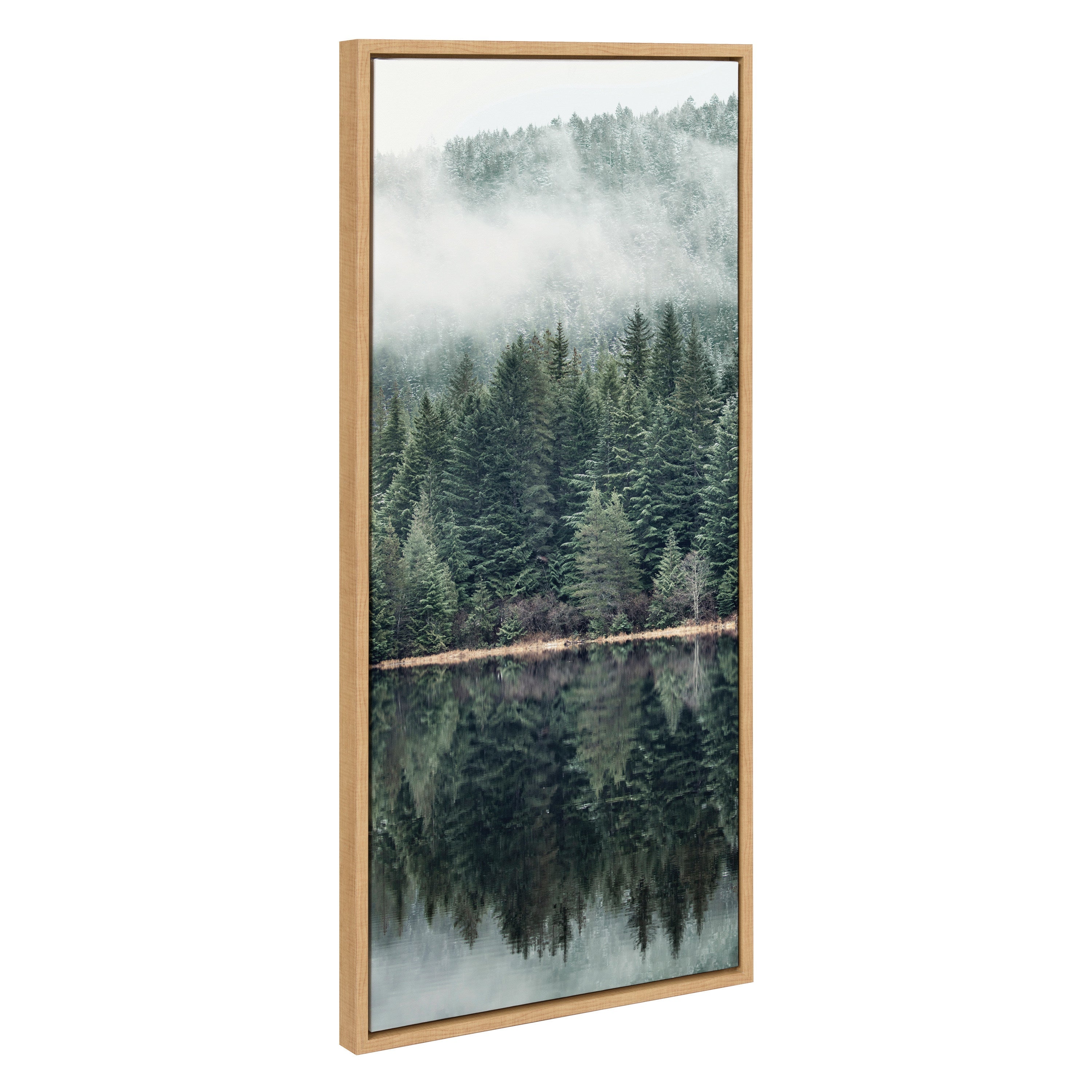 Sylvie Misty Forest framed floating canvas showing smoky forest hills and trees