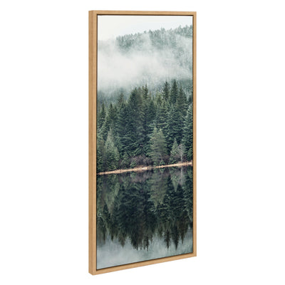 Sylvie Misty Forest framed floating canvas showing smoky forest hills and trees