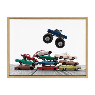 Sylvie Vintage Stacked Matchbox Cars and Monster Truck Framed Canvas by Saint and Sailor Studios