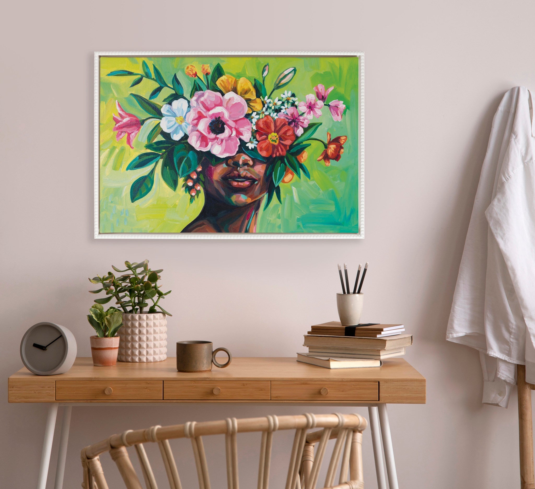 Sylvie Beaded She Chose to Flourish Framed Canvas by Rachel Christopoulos