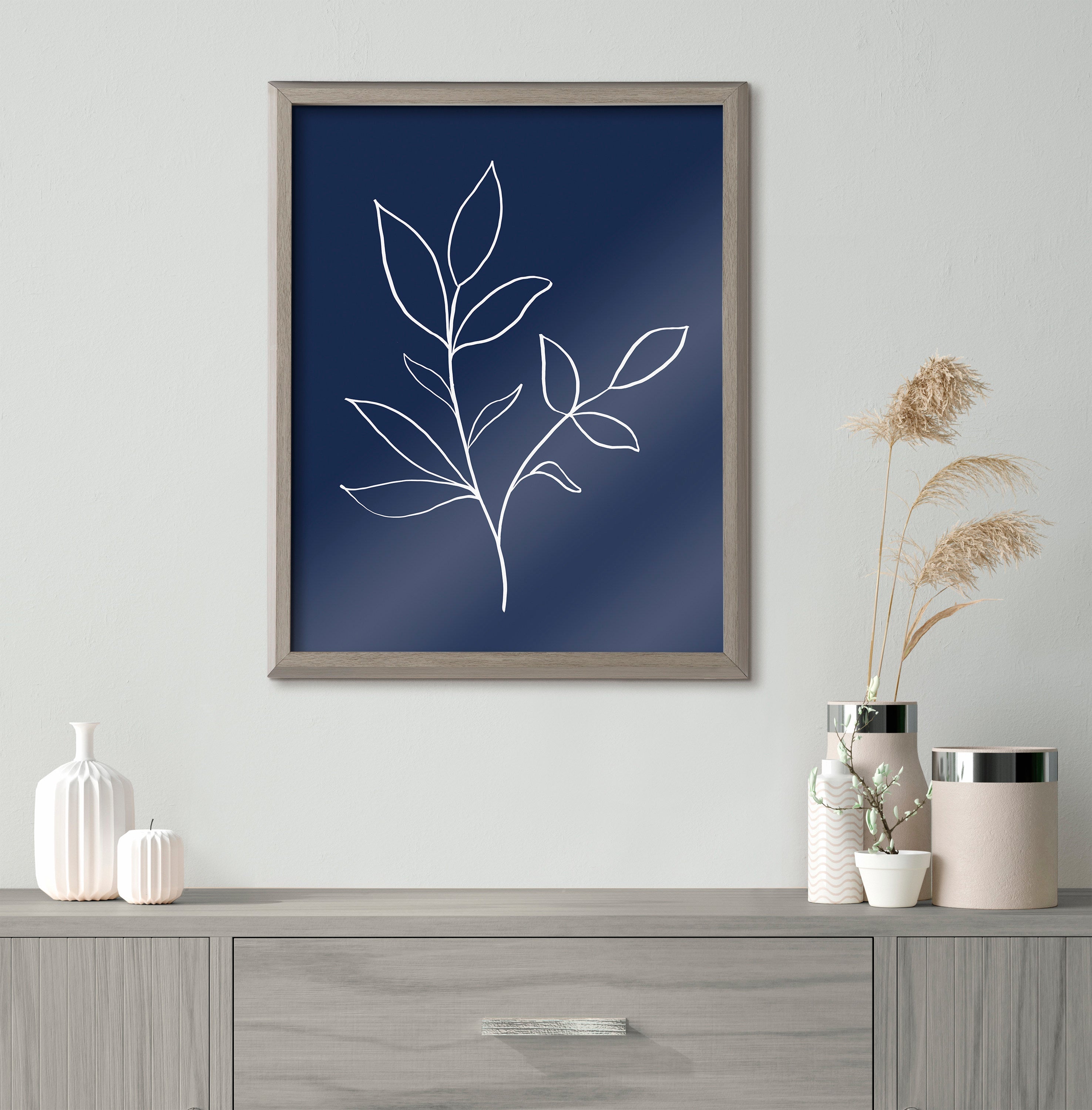Blake Modern Blue Botanical Line Sketch Print 2 Framed Printed Glass by by kateandlaurel - product image 10 for Resin Society