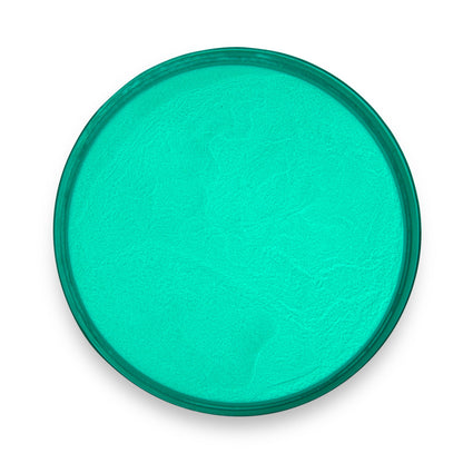 Green circular object on a white background