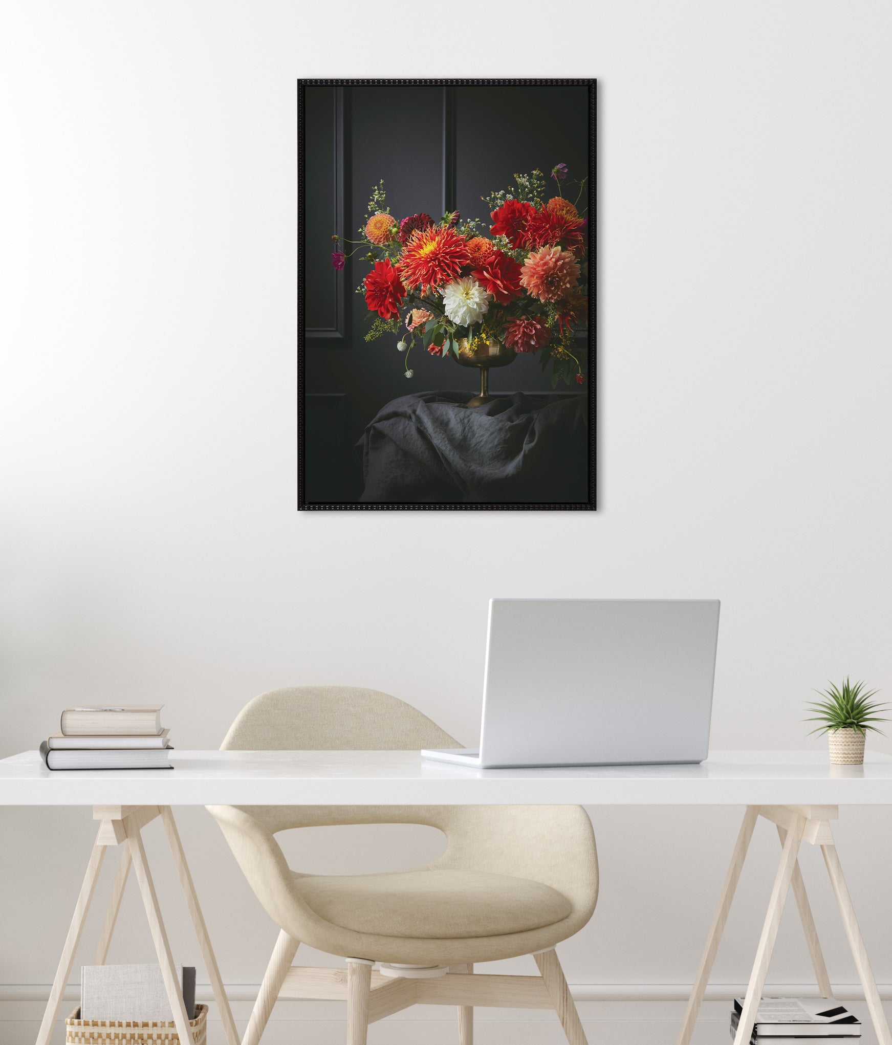 Sylvie Beaded Floral Study Black Offset Framed Canvas by Emiko and Mark Franzen of F2Images