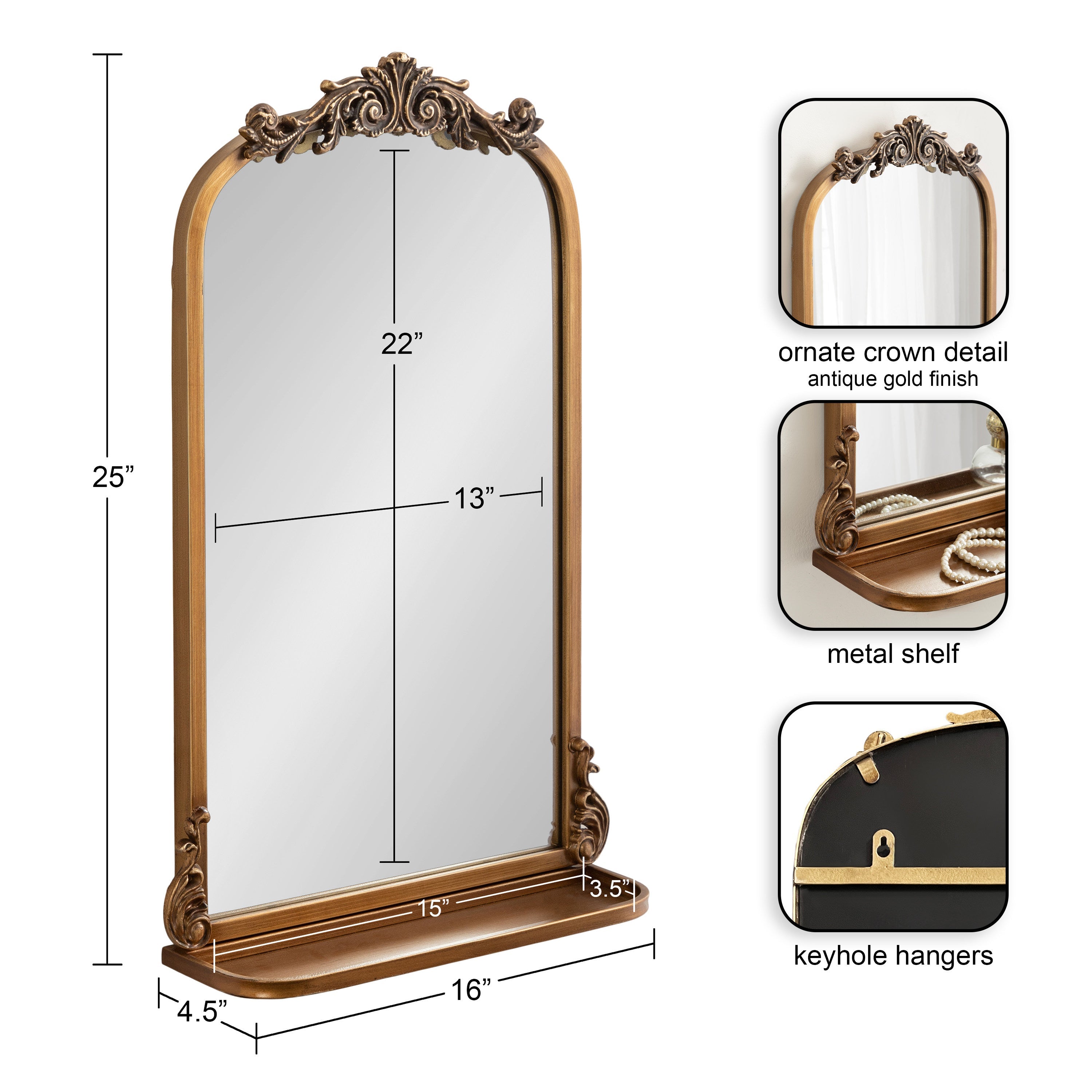 Arendahl Traditional Arch Mirror with Shelf by kateandlaurel - product image 20 for Resin Society