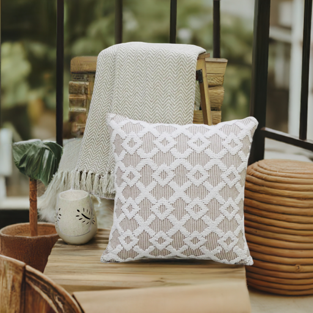 Decorative Beige Accent Throw Pillow 20"x20" by Vibhsa