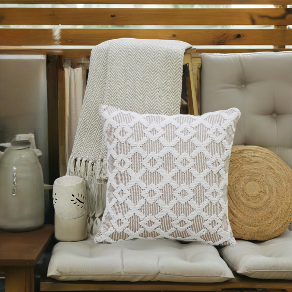 Decorative Beige Accent Throw Pillow 20"x20" by Vibhsa