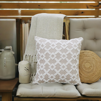 Decorative Beige Accent Throw Pillow 20"x20" by Vibhsa