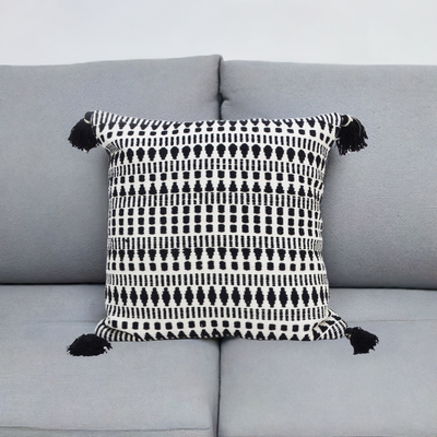 Black 22" X 22" Throw Pillow for Couch with Tassels-Winter