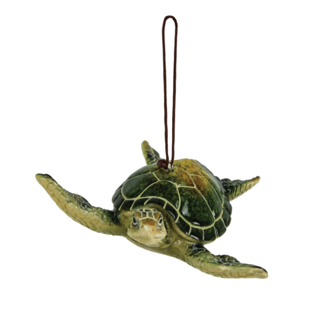 Green Sea Turtle Ornament made of resin with attached hanging cord