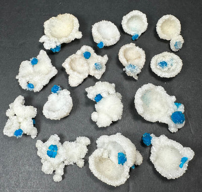 Cavansite balls on white Stilbite matrix mineral specimen from Maharashtra, India