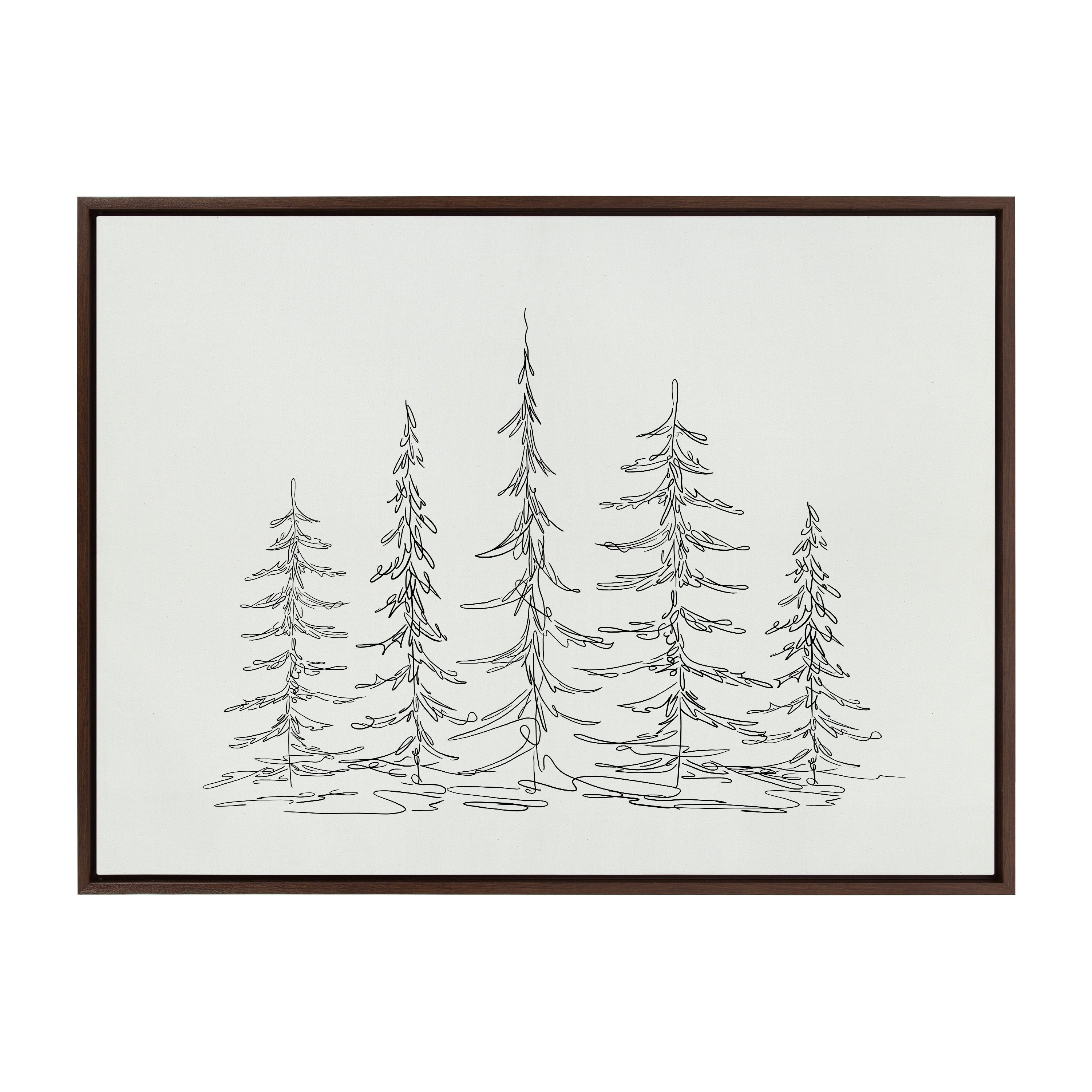 Sylvie Minimalist Evergreen Trees Sketch Framed Canvas