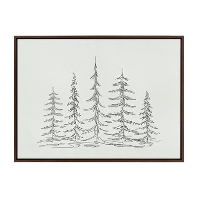 Sylvie Minimalist Evergreen Trees Sketch Framed Canvas