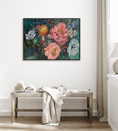Sylvie Beaded AQ Peony Bouquet Framed Canvas by Annie Quigley