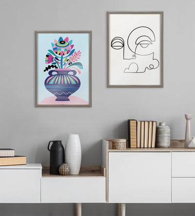 Blake Mid Century Modern Whimsical Floral Framed Printed Art by Rachel Lee