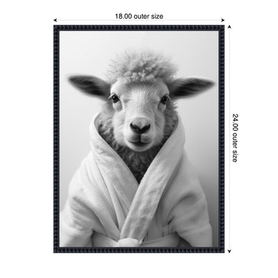Sylvie Sheep Bathroom Art Towel Robe Black and White Framed Canvas by The Creative Bunch Studio