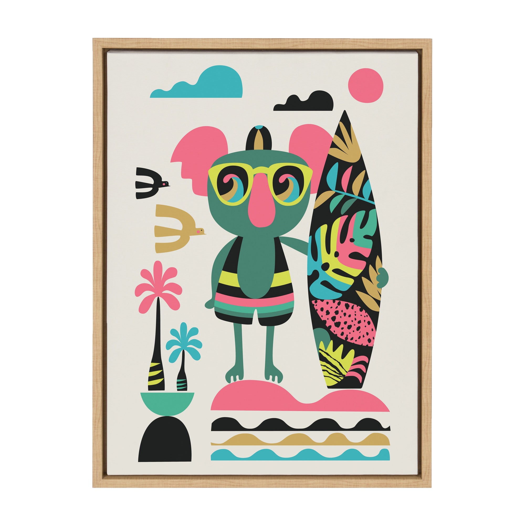 Sylvie Mid Century Modern Surf Koala Framed Canvas by kateandlaurel - product image 10 for Resin Society