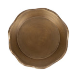 Top view of a round metal bowl with an irregular, wavy rim and a brushed bronze finish.