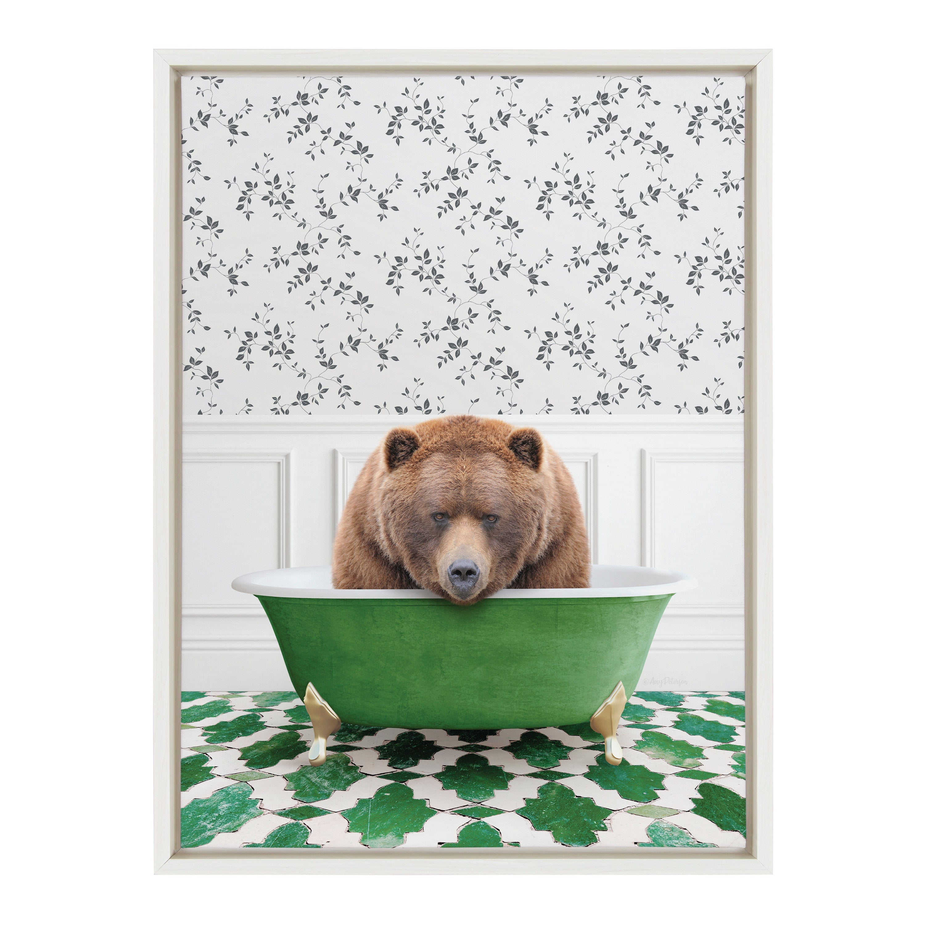 Sylvie Big Bear In Eclectic Green Bath Framed Canvas by kateandlaurel - product image 8 for Resin Society