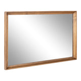 Rectangular wall mirror with a warm-toned wooden frame featuring clean, mitered corners and a slightly angled profile, shown against a white background.