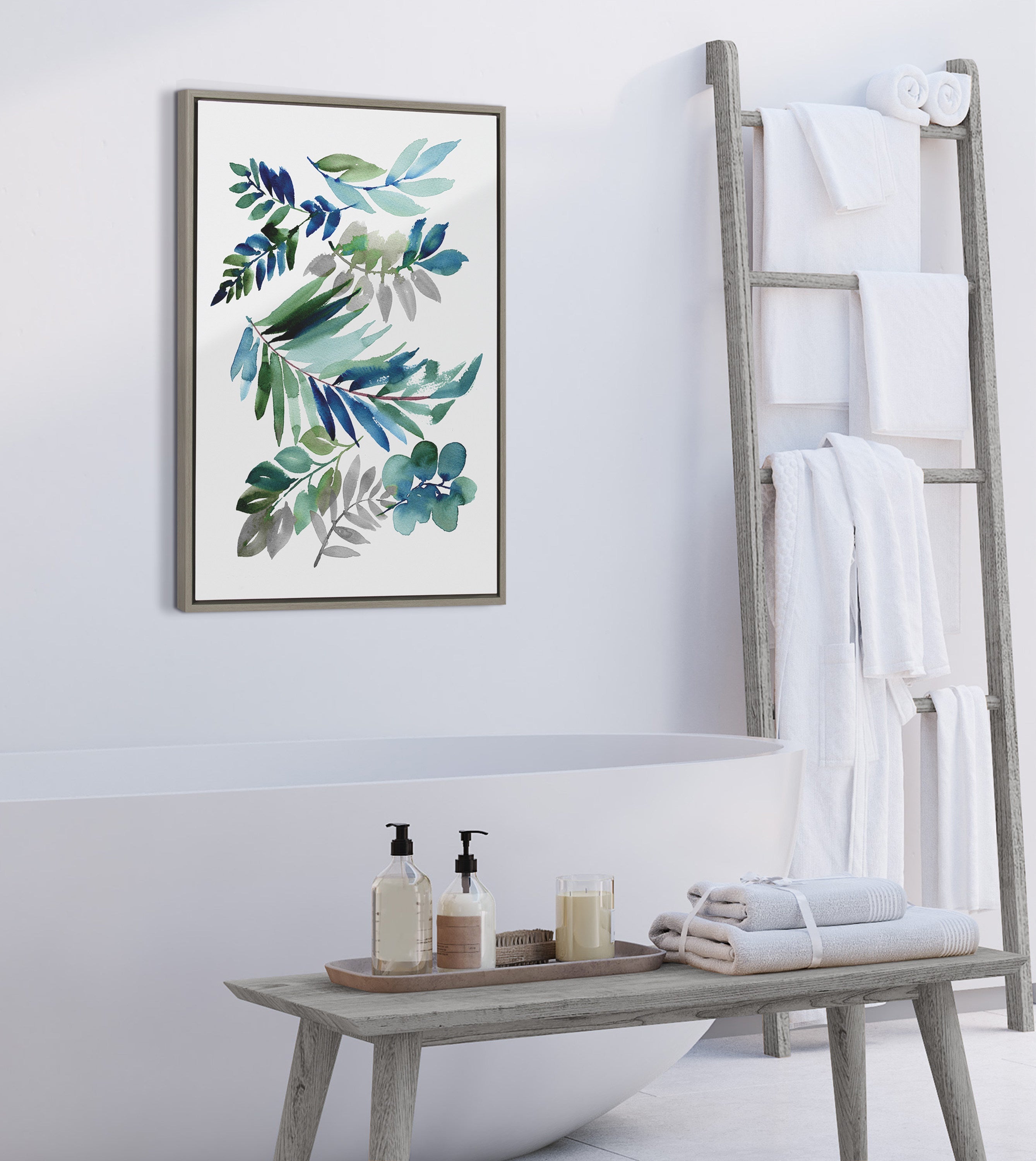 Sylvie Tropic Leaves Blue Framed Canvas by kateandlaurel - product image 5 for Resin Society