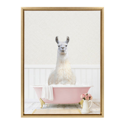 Sylvie Llama in Cottage Rose Bath Framed Canvas by kateandlaurel - product image 2 for Resin Society