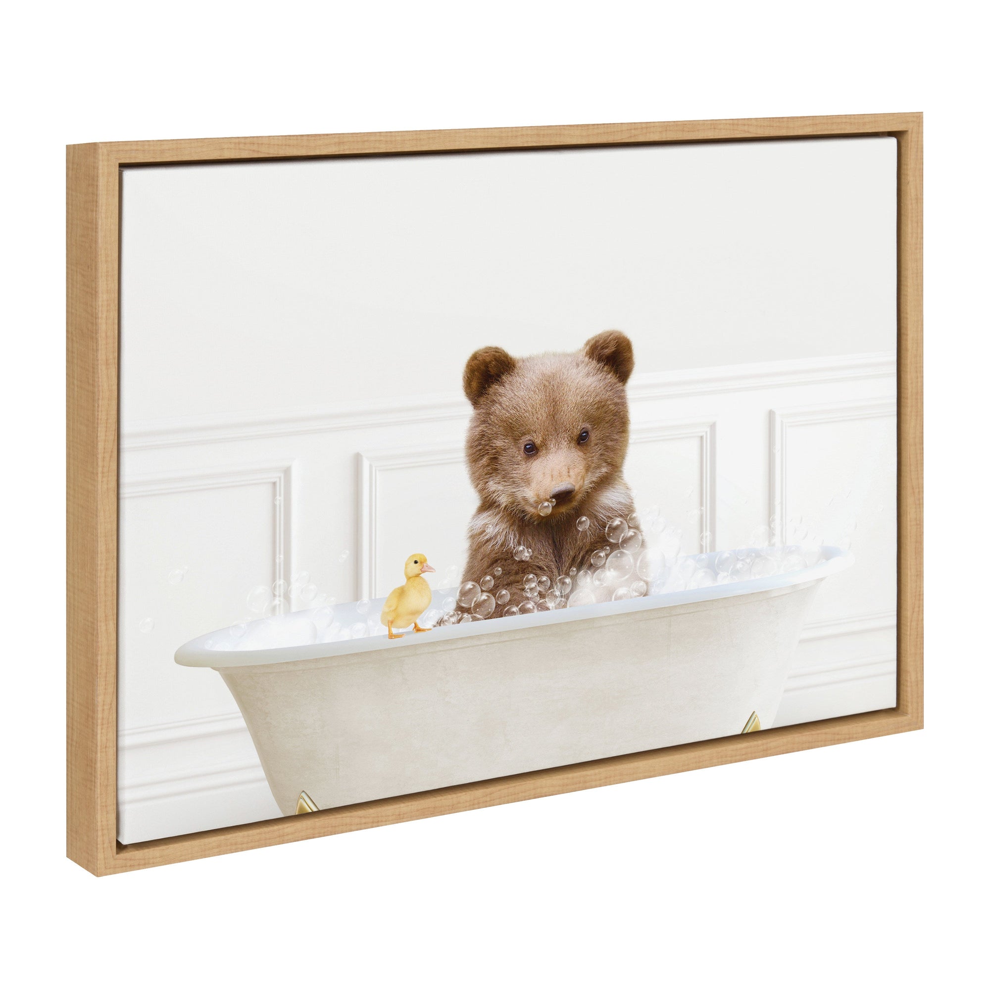 Sylvie Bear Cub In Bubble Bath Neutral Style Framed Canvas by kateandlaurel - main product image for Resin Society