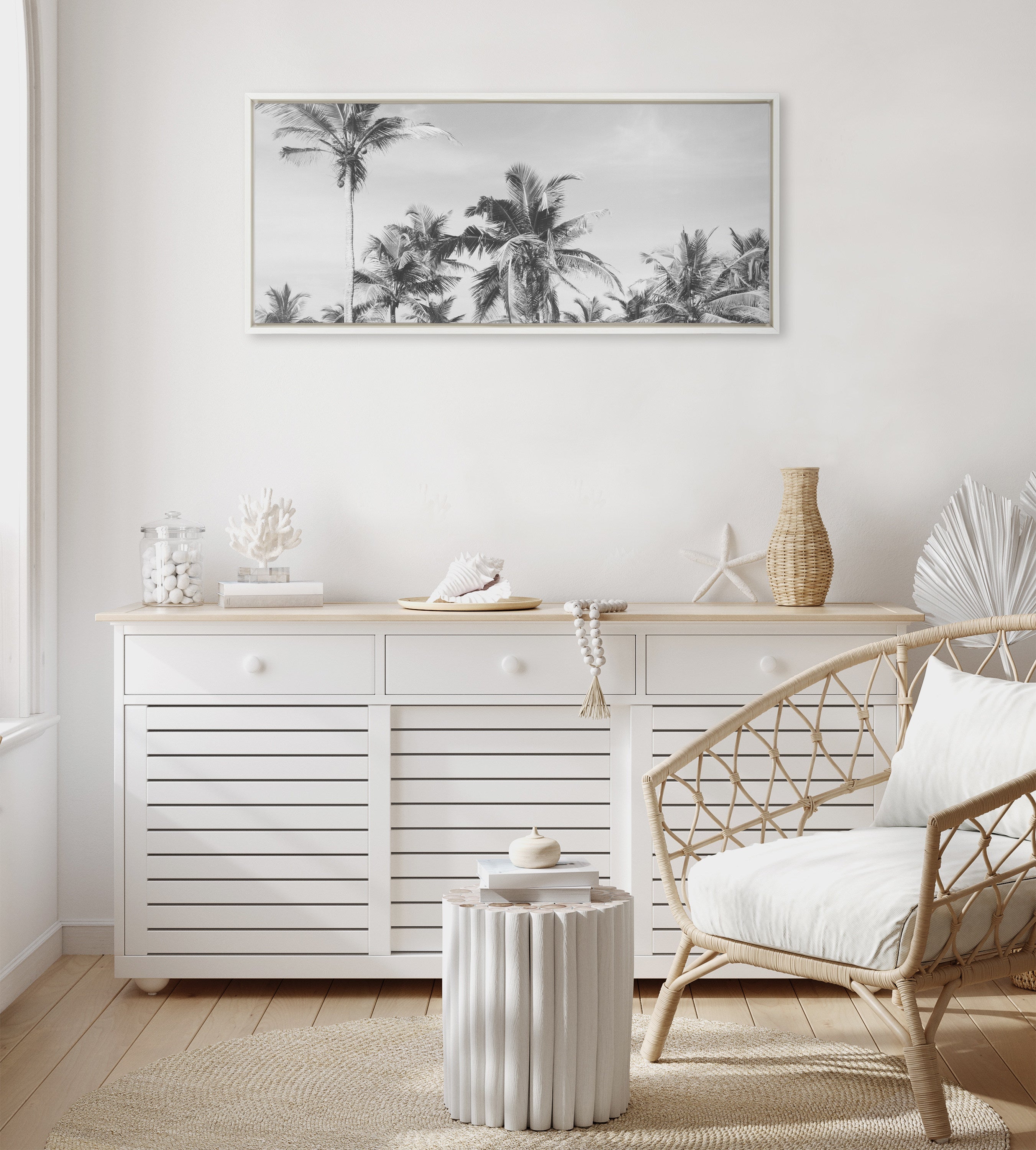 Sylvie Coastal Coconut Palm Tree Beach BW Framed Canvas by kateandlaurel - product image 4 for Resin Society