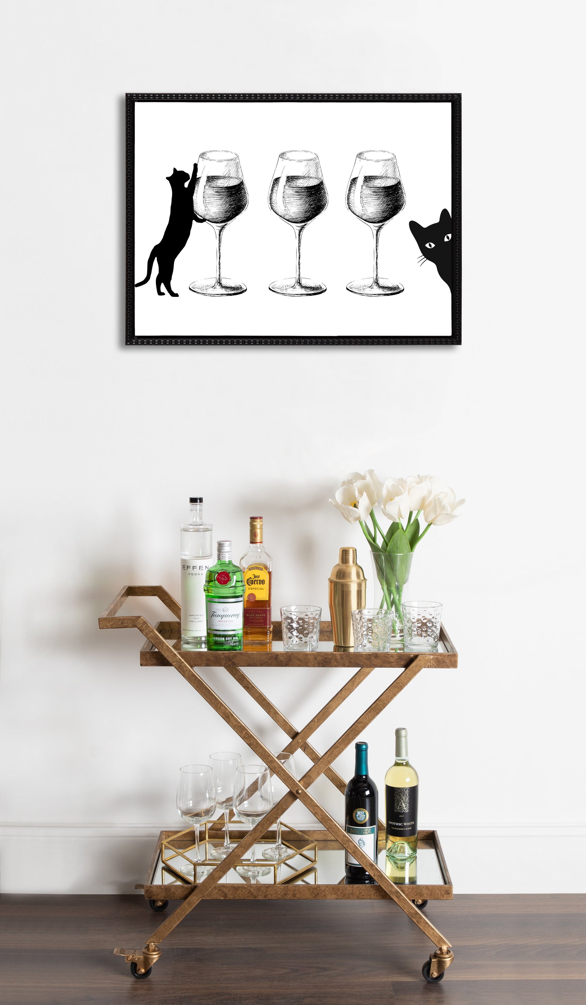 Sylvie Beaded Cats and Wine Framed Canvas by Honey Island Studio