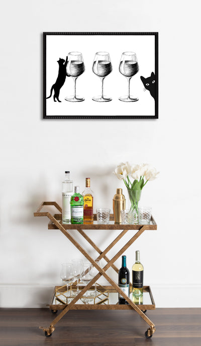 Sylvie Beaded Cats and Wine Framed Canvas by Honey Island Studio
