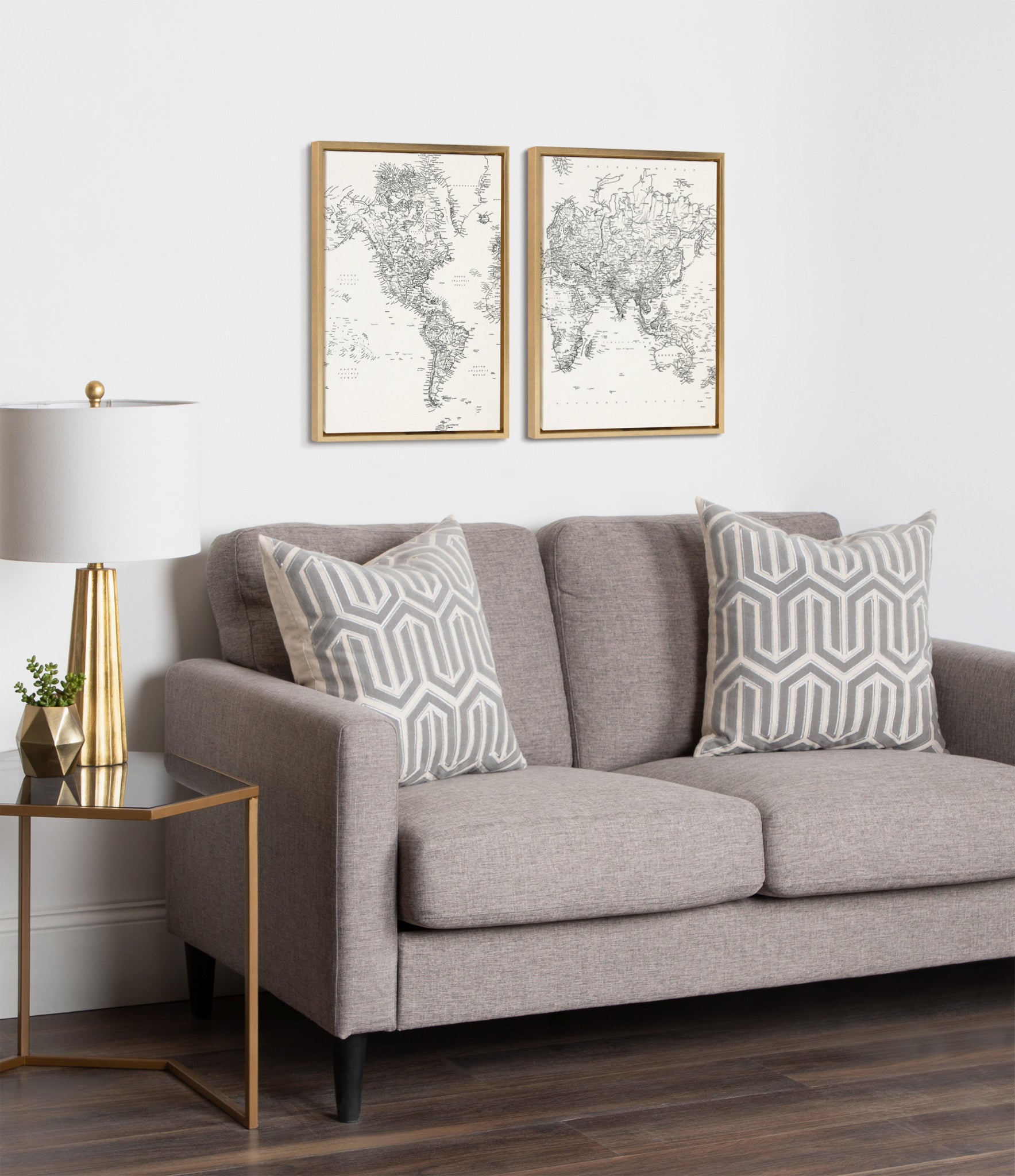 Sylvie Black and White Modern Retro World Map Framed Canvas Set by The by kateandlaurel - product image 8 for Resin Society