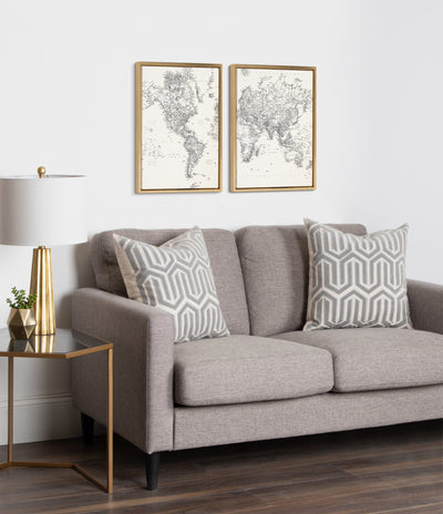 Sylvie Black and White Modern Retro World Map Framed Canvas Set by The by kateandlaurel - product image 8 for Resin Society