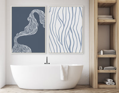 Sylvie Simple Elegant Coastal Waves Framed Canvas by The Creative Bunch Studio