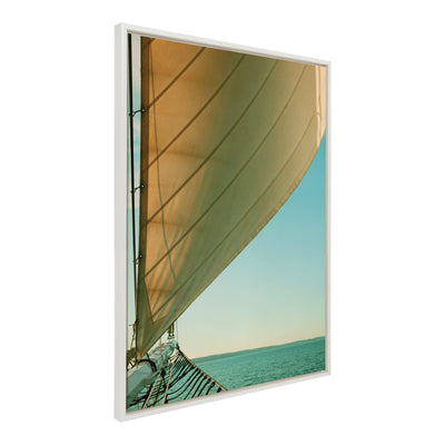 Sylvie Gulf Winds framed canvas showing sailboats against a windy gulf ocean background with a white frame