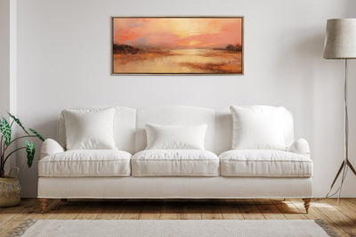 Sylvie Beaded Peach Landscape Framed Canvas by The Creative Bunch Studio