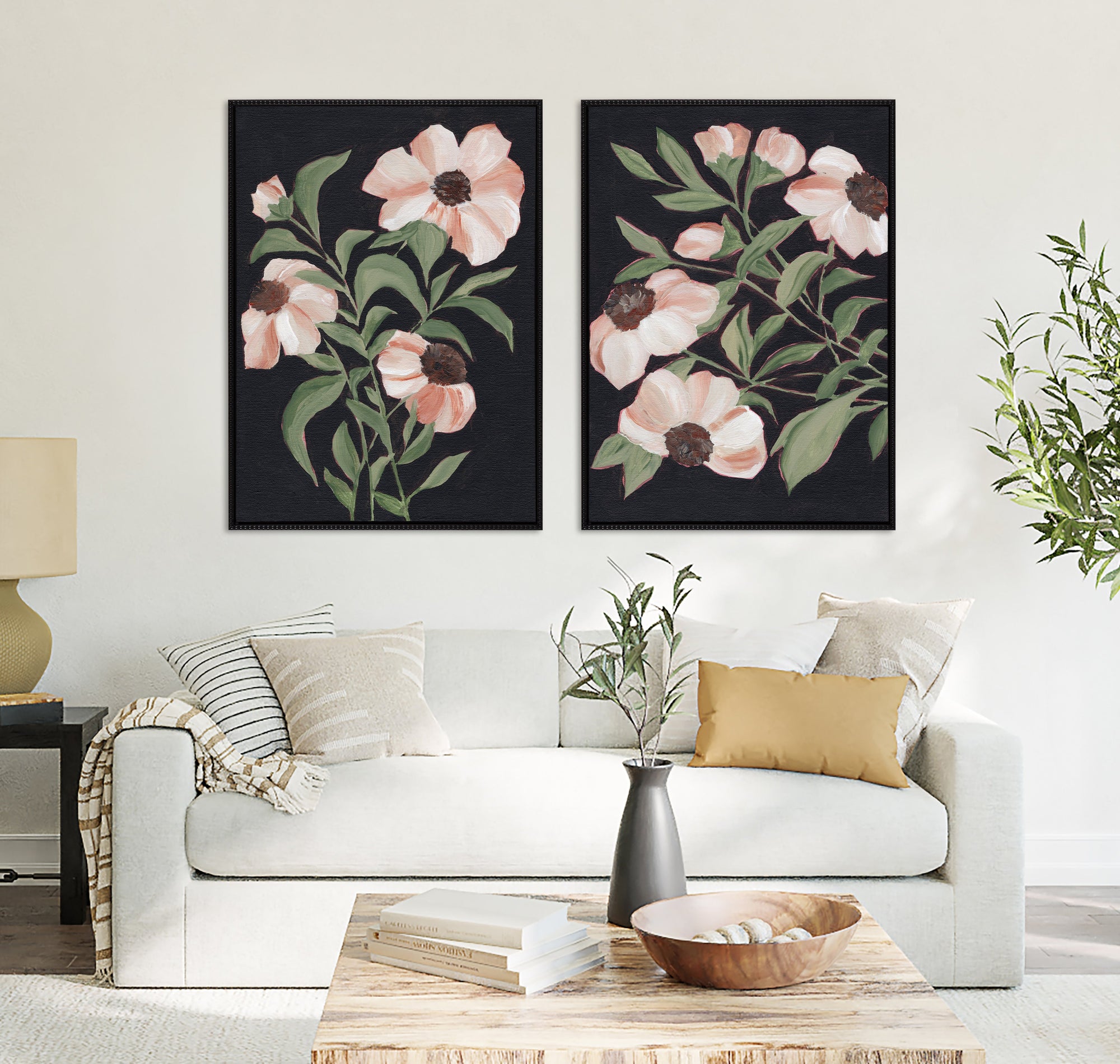 Sylvie Beaded Nocturnal Blossom 1 and 2 Framed Canvas Art Set by Nikita Jariwala
