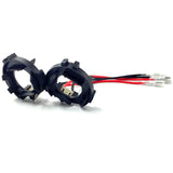 Pair of black plastic circular H7 to H15 headlight adapter rings with attached red and black wires and clear terminal connectors, shown on white background.