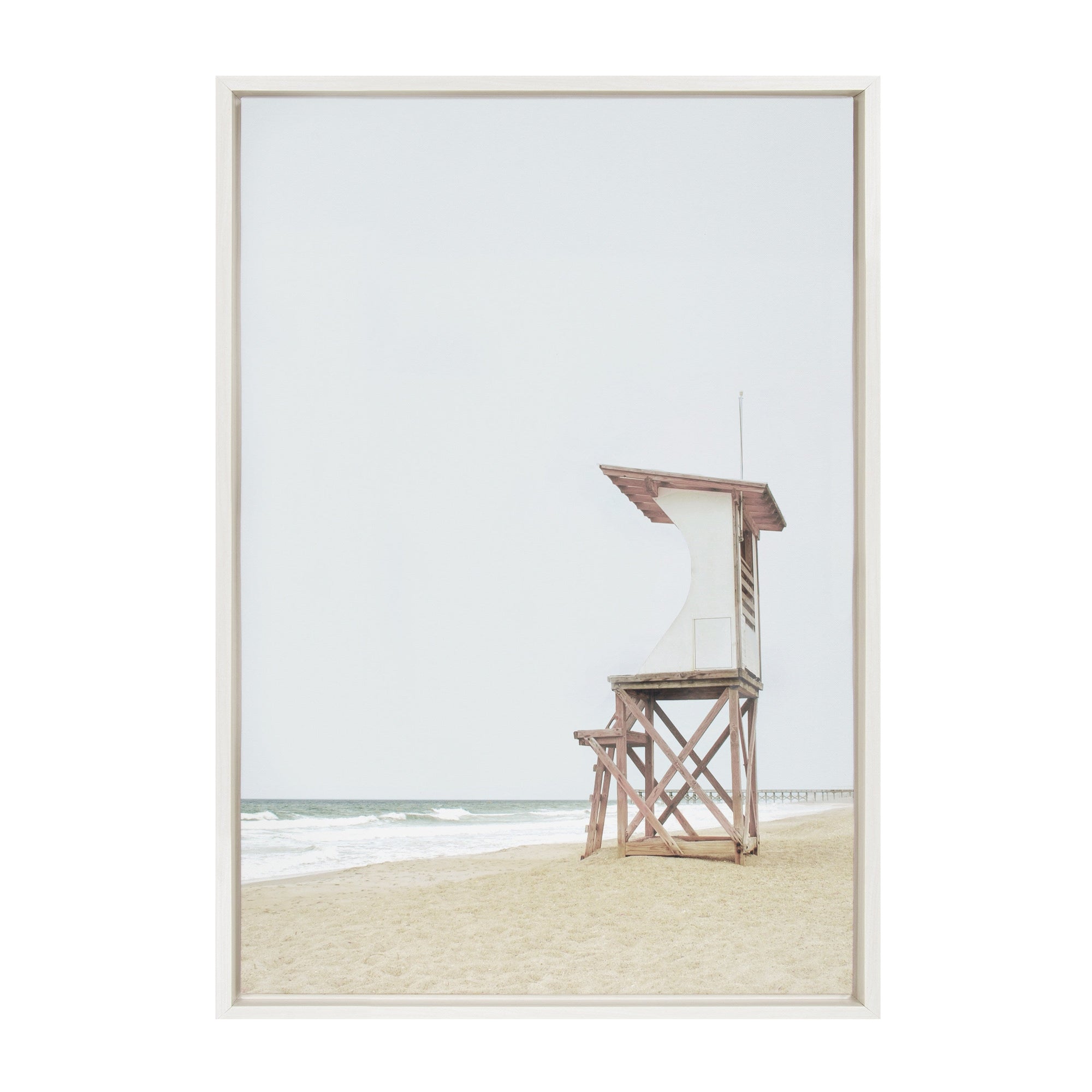 Sylvie Wood Ocean Beach Lifeguard Tower Framed Canvas by kateandlaurel - main product image for Resin Society
