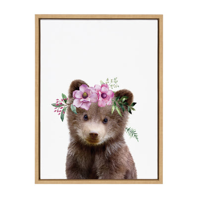 Sylvie Flower Crown Bear Framed Canvas by Amy Peterson Art Studio