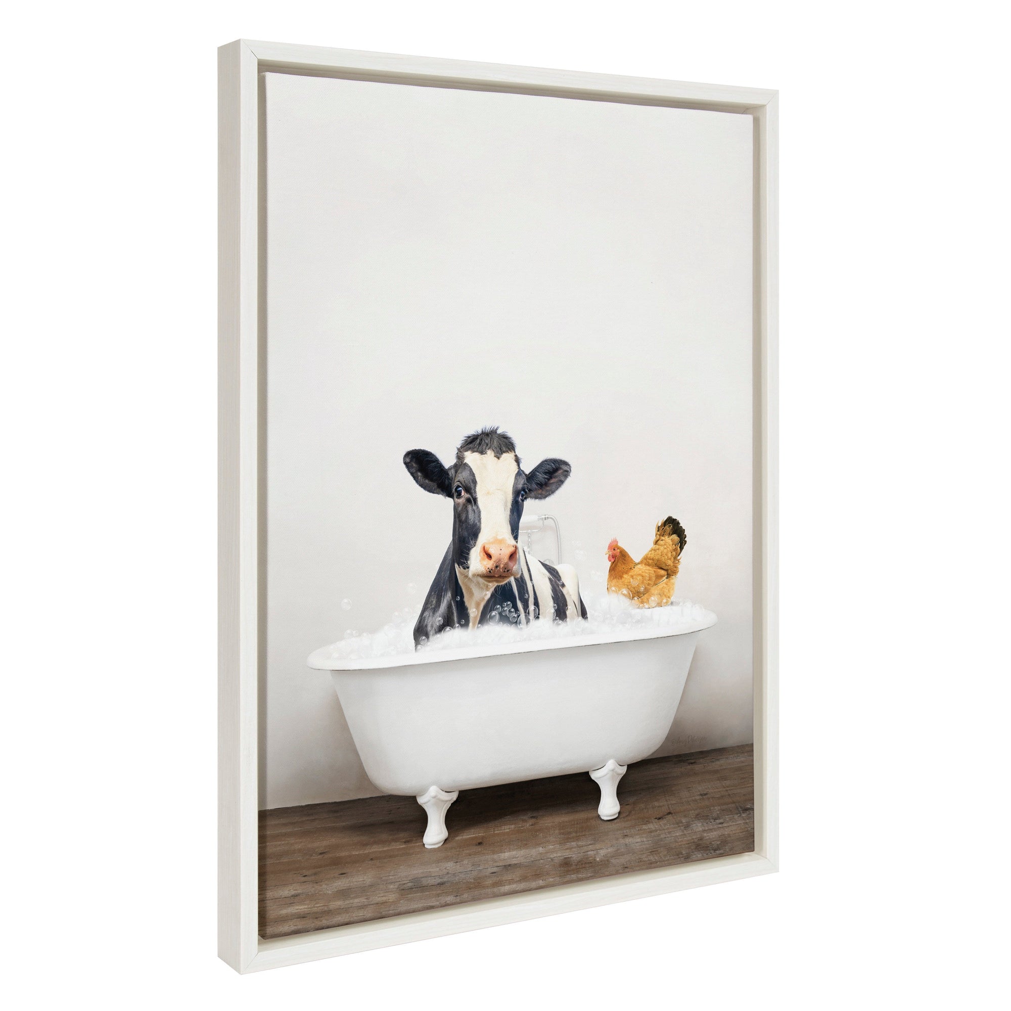 Sylvie Cow and Chicken in Rustic Bath Framed Canvas by kateandlaurel - main product image for Resin Society