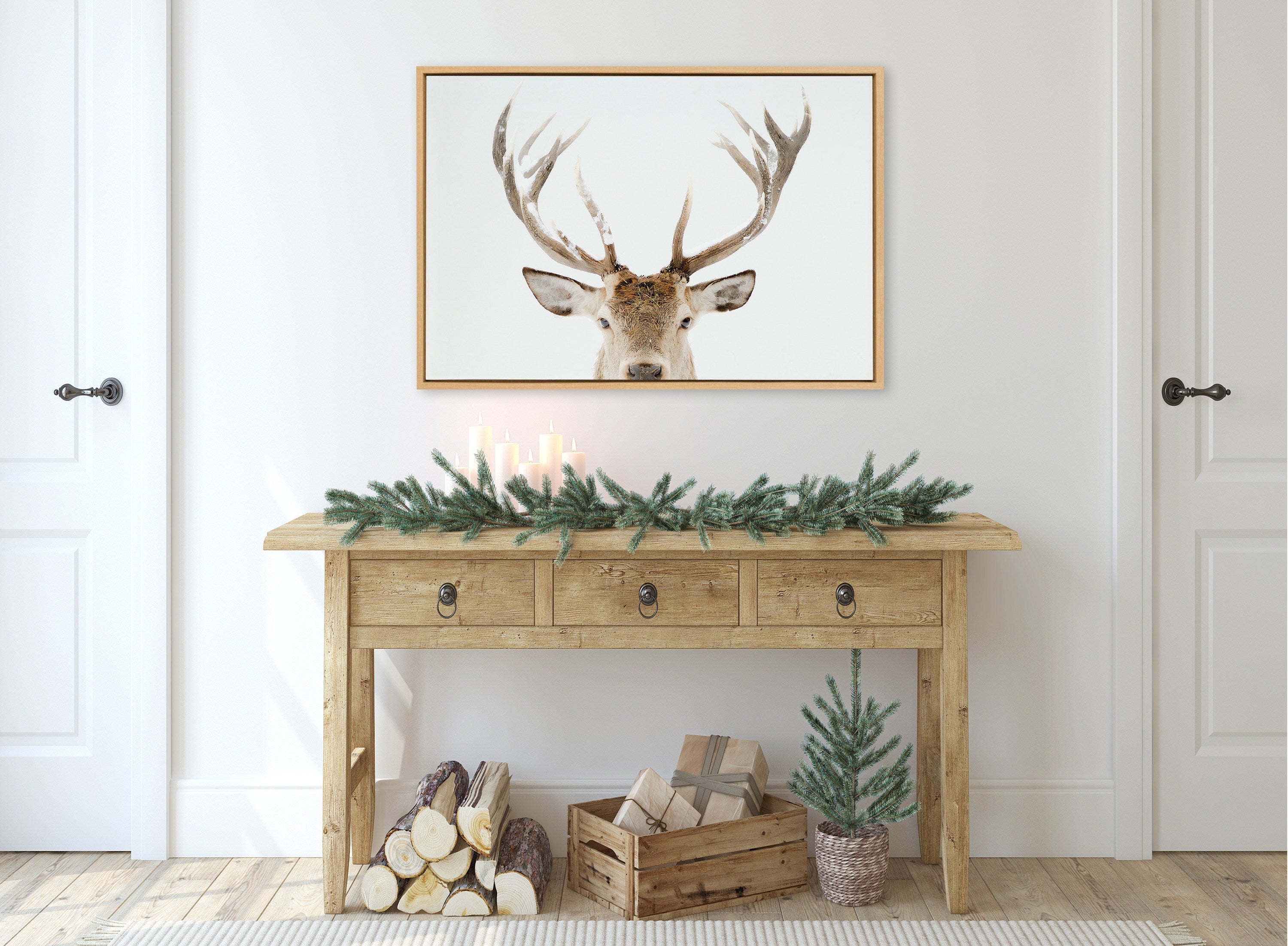Sylvie Stag Peekaboo Framed Canvas by Amy Peterson Art Studio