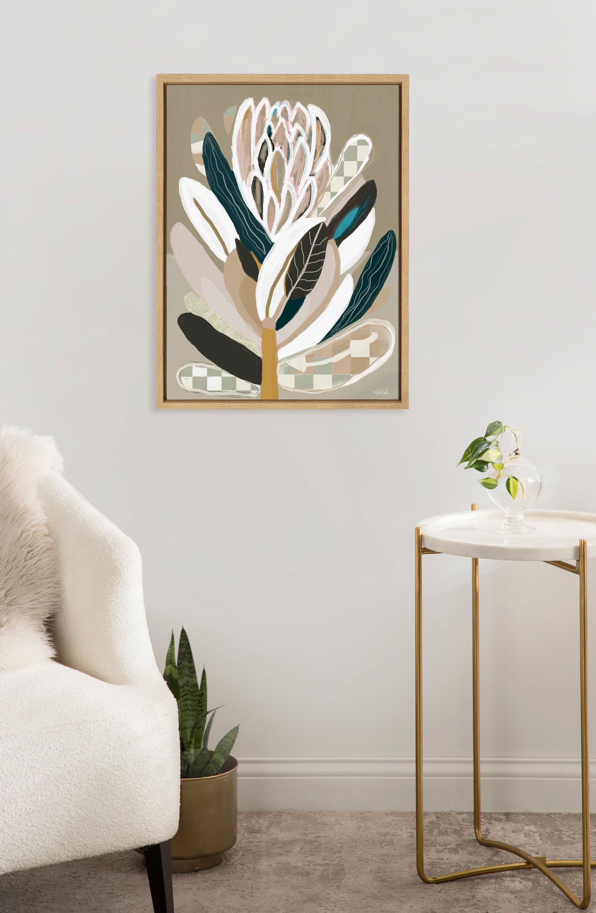 Sylvie Sage Protea Framed Canvas by Inkheart Designs
