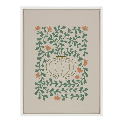 Sylvie Colorful Abstract Retro Floral Green and Orange Framed Canvas by kateandlaurel - product image 2 for Resin Society