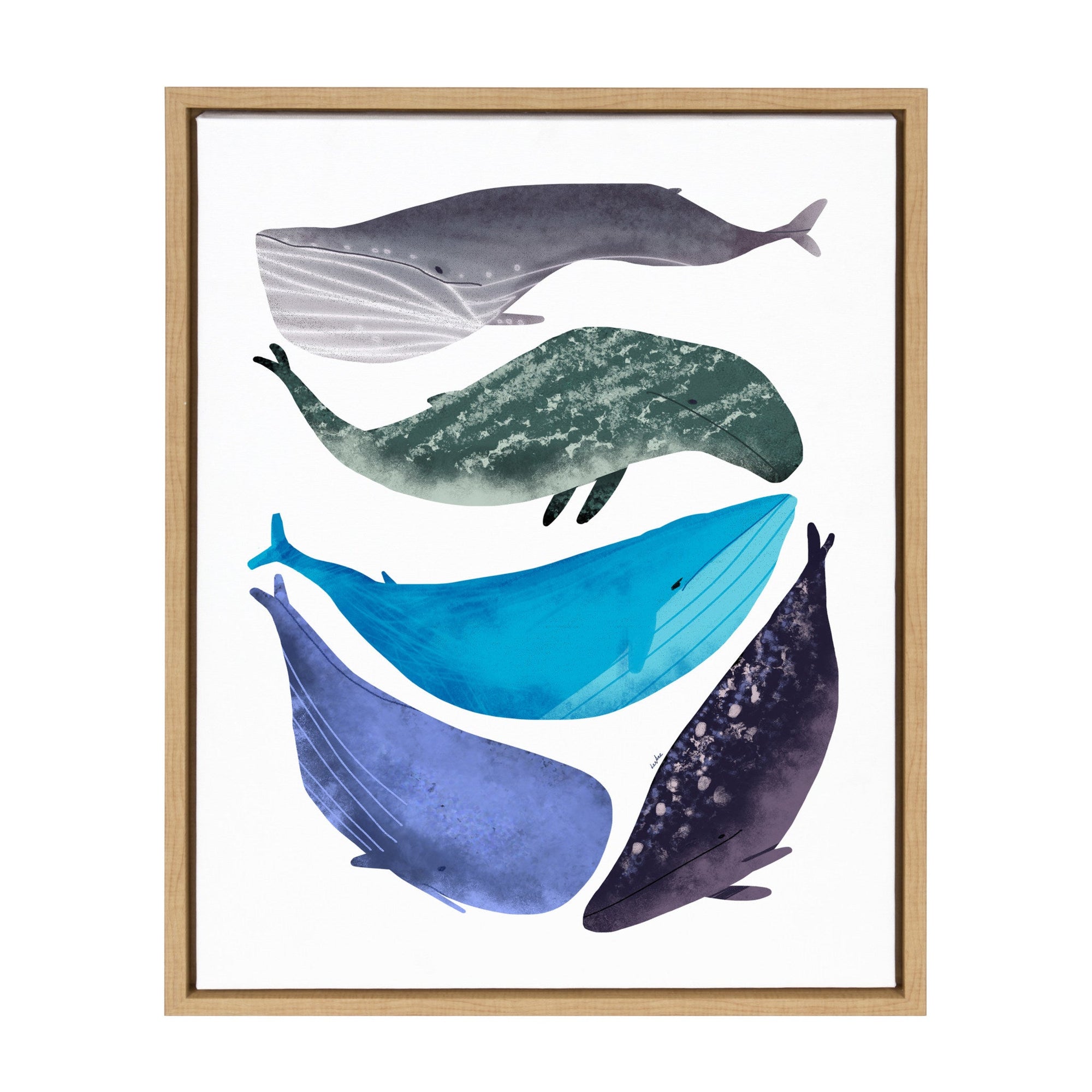 Sylvie Whales Framed Canvas by Lida Larina by kateandlaurel - main product image for Resin Society