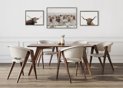 Sylvie Texas Longhorn, Highland Cow Portrait Close Color and Herd of Highland Cows Color Framed Canvas Art Set